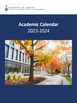 Cover photo of the 2023-2024 Academic Calendar. Cover includes the Faculty logo, an image of Myhal Centre during autumn, and text that reads: Academic Calendar 2023-2024.